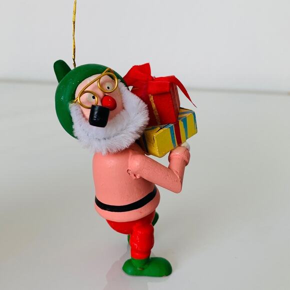 Vintage Wood Elf with Gifts Christmas Tree Ornament - Picture 1 of 5